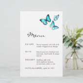 Papillons bleu aquarelle. Menu mariage élégant (Debout devant)