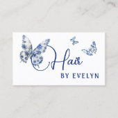Papillons Bleu Blanc Carte de visite de cheveux (Devant)