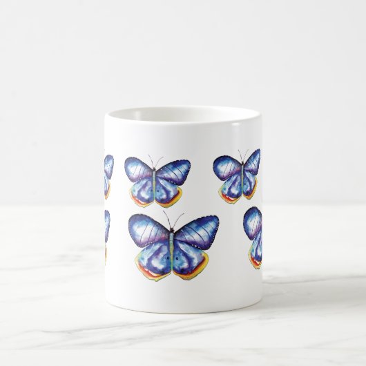 Papillons bleus Aquarelle Nature Insecte Mug (Centre)