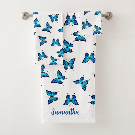 Papillons bleus Ensemble de serviettes de bain (En situation)