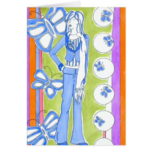 Papillons Bleus Entourant Fille Glamour (Devant)