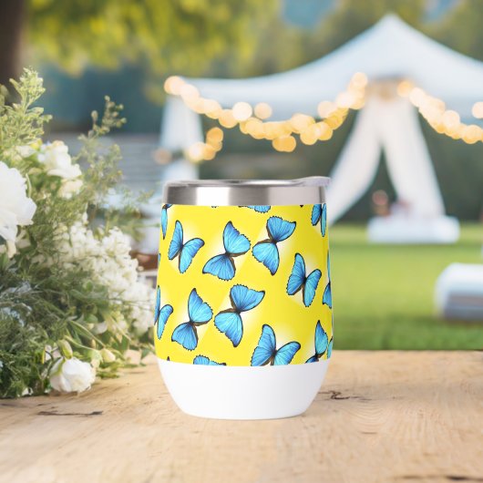 Papillons bleus motif sur jaune (Extérieur)