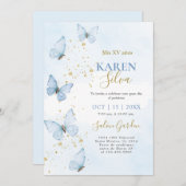 Papillons bleus Quinceañera Invitation (Devant / Derrière)