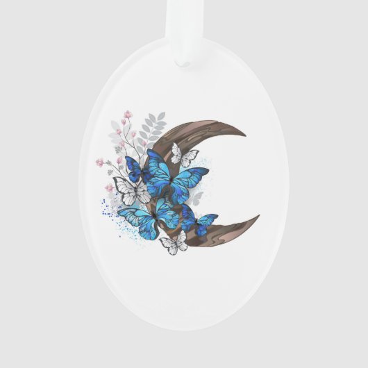 Papillons bleus sur croissant en bois (dos)