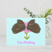 Papillons brun sur rose, invitations de mariage (Debout devant)