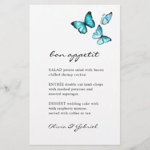 Papillons chic bleu Menu élégant élégant