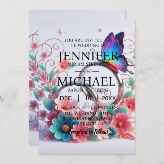 Papillons classiques Invitations de mariage (Devant / Derrière)