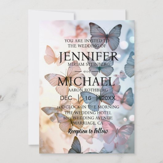 Papillons classiques Invitations de mariage (Devant)