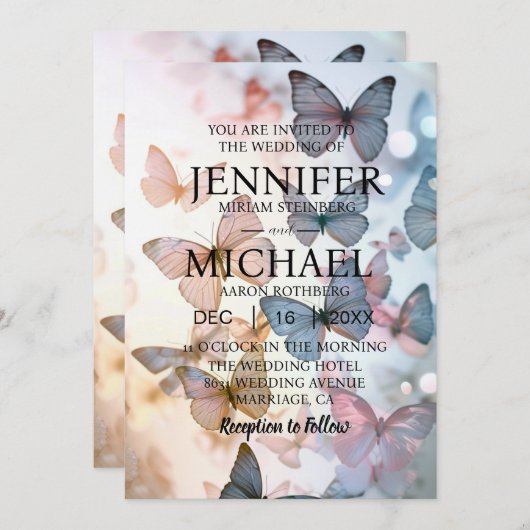 Papillons classiques Invitations de mariage (Devant / Derrière)