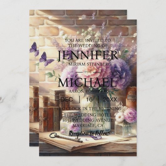 Papillons classiques Invitations de mariage (Devant / Derrière)