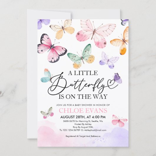 Papillons colorés Baby shower Invitation (Devant)