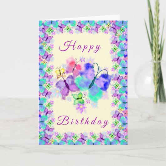 Papillons colorés Bonne carte d'anniversaire print (Devant)