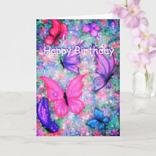 Papillons colorés volant carte d'anniversaire (Orchidée)