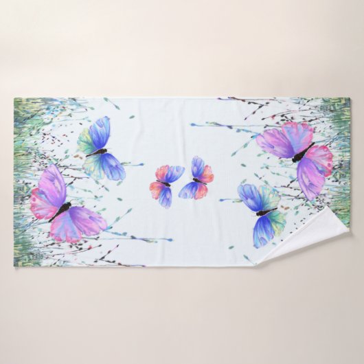 Papillons colorés volant dans la nature - Printemp (Serviette de bain)