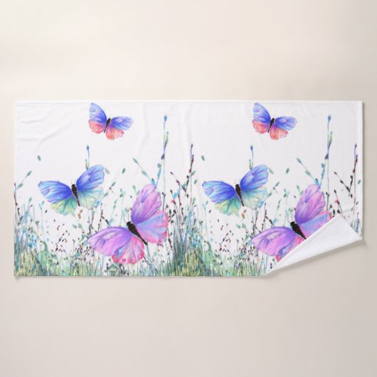 Papillons colorés volant dans la nature Printemps  (Serviette de bain)