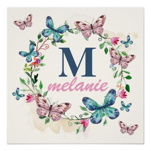 Papillons couronnes filles signe de chambre avec m (Devant)