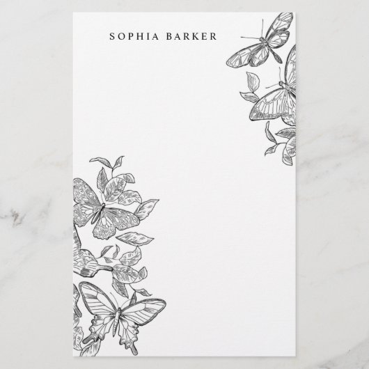 Papillons croqués noirs et blancs Papeterie (Devant)