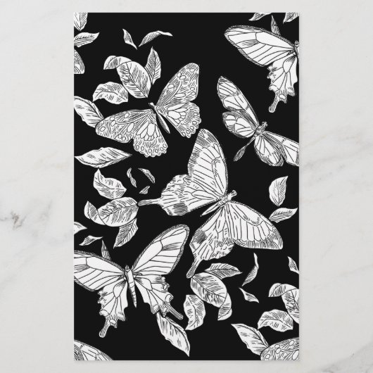 Papillons croqués noirs et blancs Papeterie (Dos)