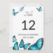 Papillons d'aquarelle bleu Mariage Numéro de table (Dos)