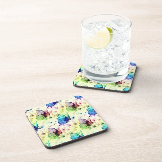Papillons d'aquarelle Dessous de verre à dos de li (Côté Droit)