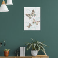 Papillons d'art graphique et affiche florale
