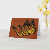 Papillons de Noël sur Carte de Vœux Pliée Rouille (Fleur jaune)