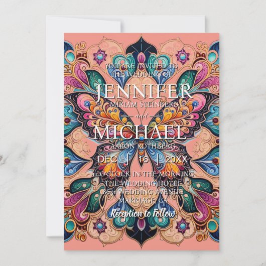 Papillons de pêche Invitations de mariage classiqu (Devant)