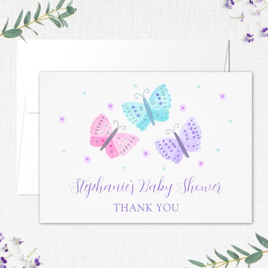 Papillons d'eau rose violet Baby shower Merci