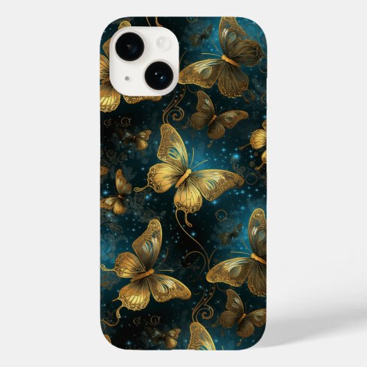 Papillons d'or à peine Il iPhone 14 Coque (Verso)