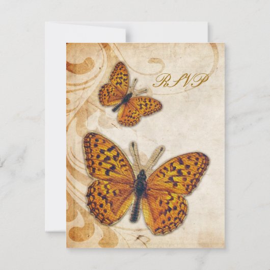 Papillons d'or Mariage Vintage RSVP (Dos)