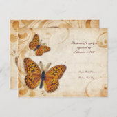 Papillons d'or Mariage Vintage RSVP (Devant / Derrière)