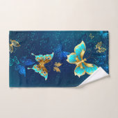Papillons d'or sur un Arrière - plan bleu (Serviette à main)
