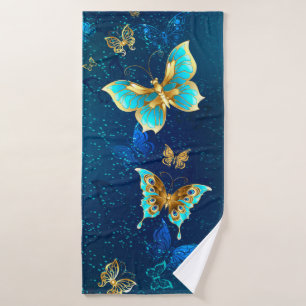 Papillons d'or sur un Arrière - plan bleu