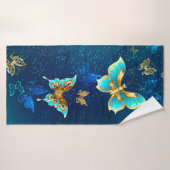 Papillons d'or sur un Arrière - plan bleu (Serviette de bain)