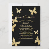 Papillons en or chic Invitations pour Sweet 16 (Devant)