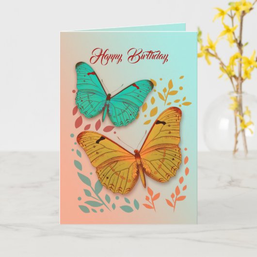 Papillons et carte d'anniversaire Feuille (Fleur jaune)