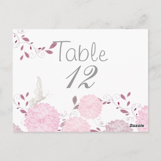 Papillons et chrysanthèmes roses Carte Table (Dos)