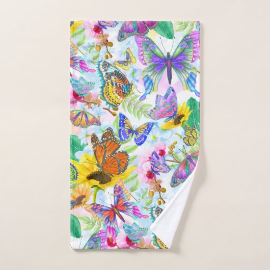 Papillons et fleurs (Serviette à main)