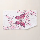 Papillons Et Fleurs De Cerisiers Rose Blanc (Serviette à main)