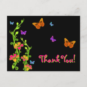 Papillons et fleurs en néon Merci carte postale