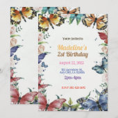 Papillons et fleurs Invitation fête d'anniversaire (Devant / Derrière)