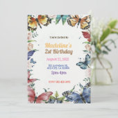 Papillons et fleurs Invitation fête d'anniversaire (Debout devant)