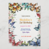 Papillons et fleurs Invitation fête d'anniversaire (Devant / Derrière)