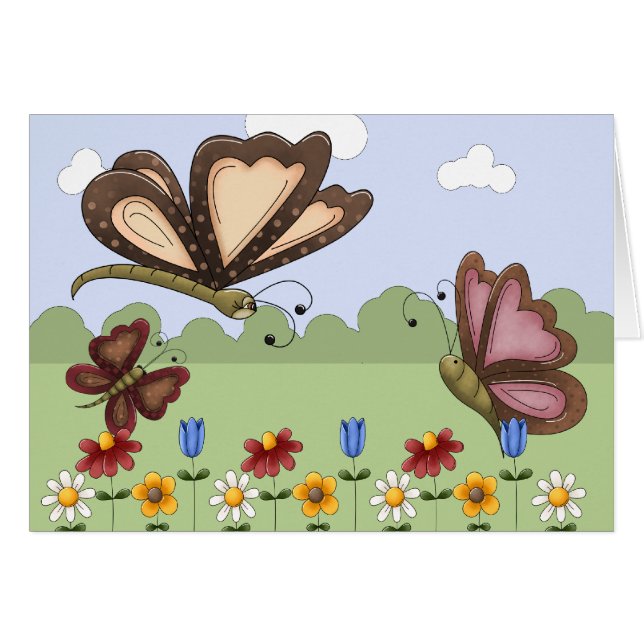 Papillons et fleurs mignonnes Folk Blank (Devant Horizontal)