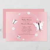 Papillons et fleurs roses et blanches Invitations (Devant / Derrière)