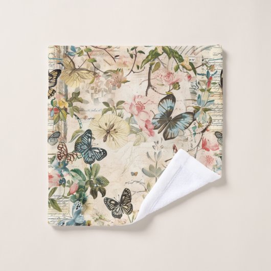 Papillons et fleurs vintages (Gant de toilette)
