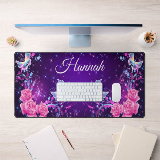 Papillons Et Flore Nom Personnalisé Mat De Bureau