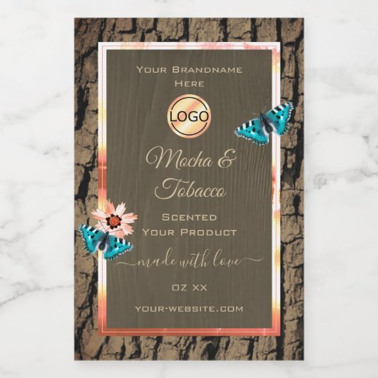Papillons et logo Étiquette en bois Brown foncé (Étiquettes simples)