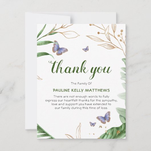 Papillons et verdure | Merci funéraire (Devant)