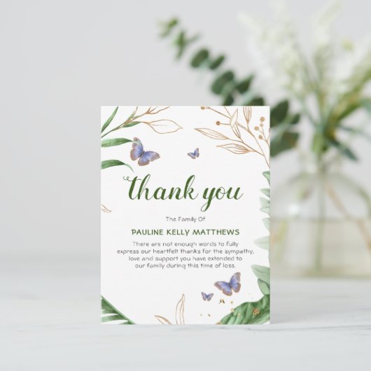 Papillons et verdure | Merci funéraire (Debout devant)